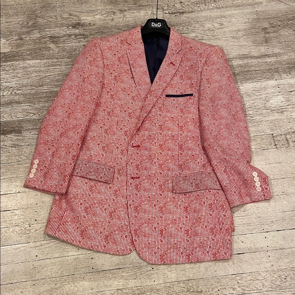 LINEA UOMO 100% Cotton Textured Red and White Jacket GC SIZE 46 - Picture 6 of 10